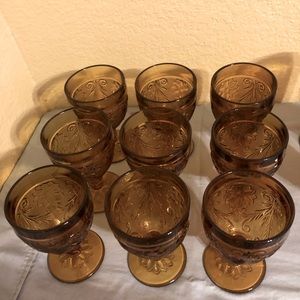1970’s Vintage Amber Tiara Glass Sandwich Pattern wine goblett glasses 8oz